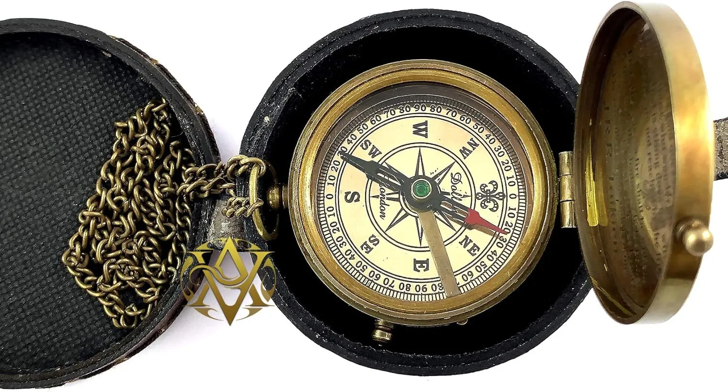 Brass Nautical Compass with Leather Case, Birthday, Baptism Gifts, for Sailor, Hiking, Camping Compass, Boat Compass