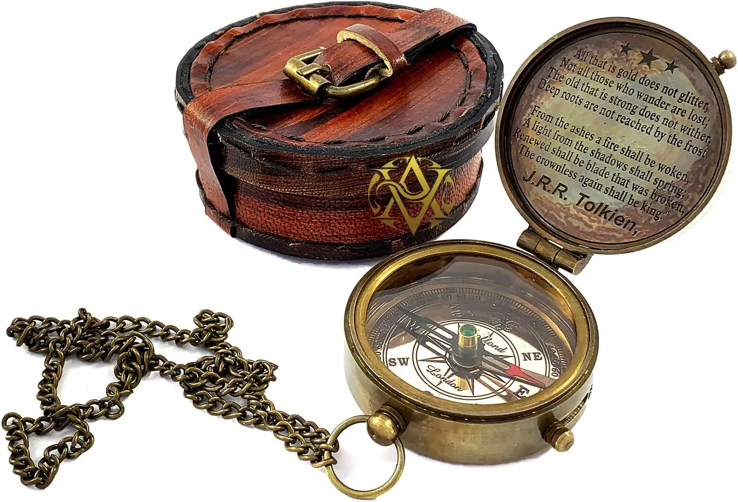Brass Nautical Compass with Leather Case, Birthday, Baptism Gifts, for Sailor, Hiking, Camping Compass, Boat Compass