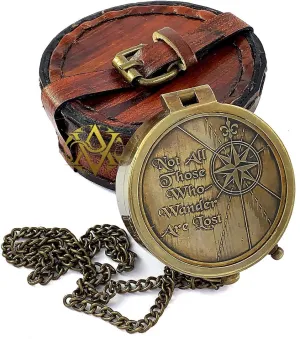 Brass Nautical Compass with Leather Case, Birthday, Baptism Gifts, for Sailor, Hiking, Camping Compass, Boat Compass