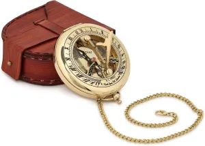 Brass Sundial Compass | Unique Gift for Men | Vintage Sunclock Timepiece for Him| Steam Punk Accessories | Nautical Compass for Hiking and Collectible Gift