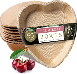 brheez Palm Leaf Disposable Bamboo Style 7" Heart Shaped Plates - Natural Color - Elegant Sturdy - Biodegradable and Compostable (pack of 50)