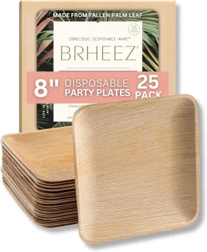 brheez Palm Leaf Plates 25 Pack 8 Inch Bamboo Look Disposable Sturdy and Perfect for Parties and Weddings More Heavy Duty Than Paper and Plastic