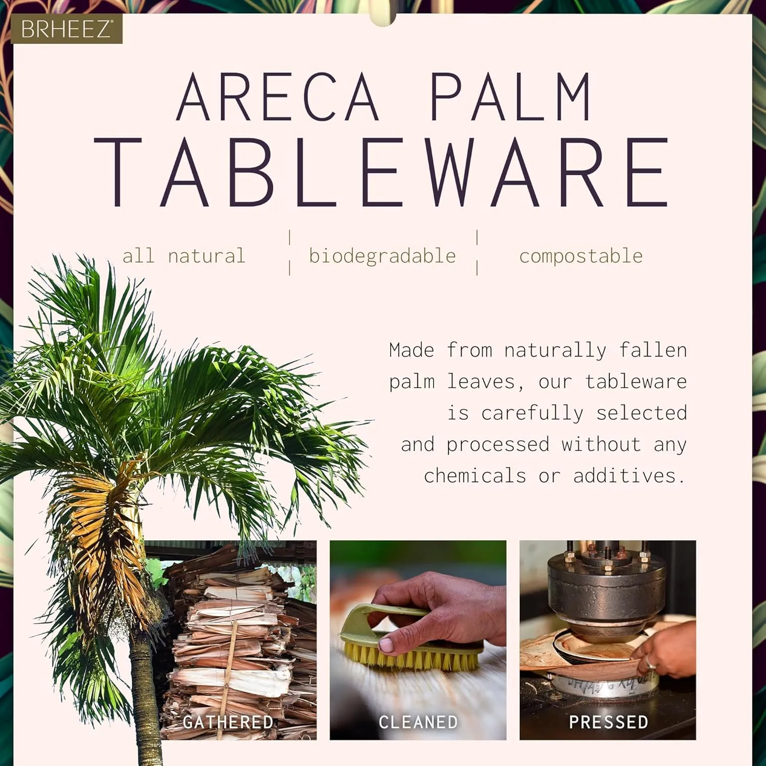 brheez Palm Leaf Plates 25 Pack 8 Inch Bamboo Look Disposable Sturdy and Perfect for Parties and Weddings More Heavy Duty Than Paper and Plastic