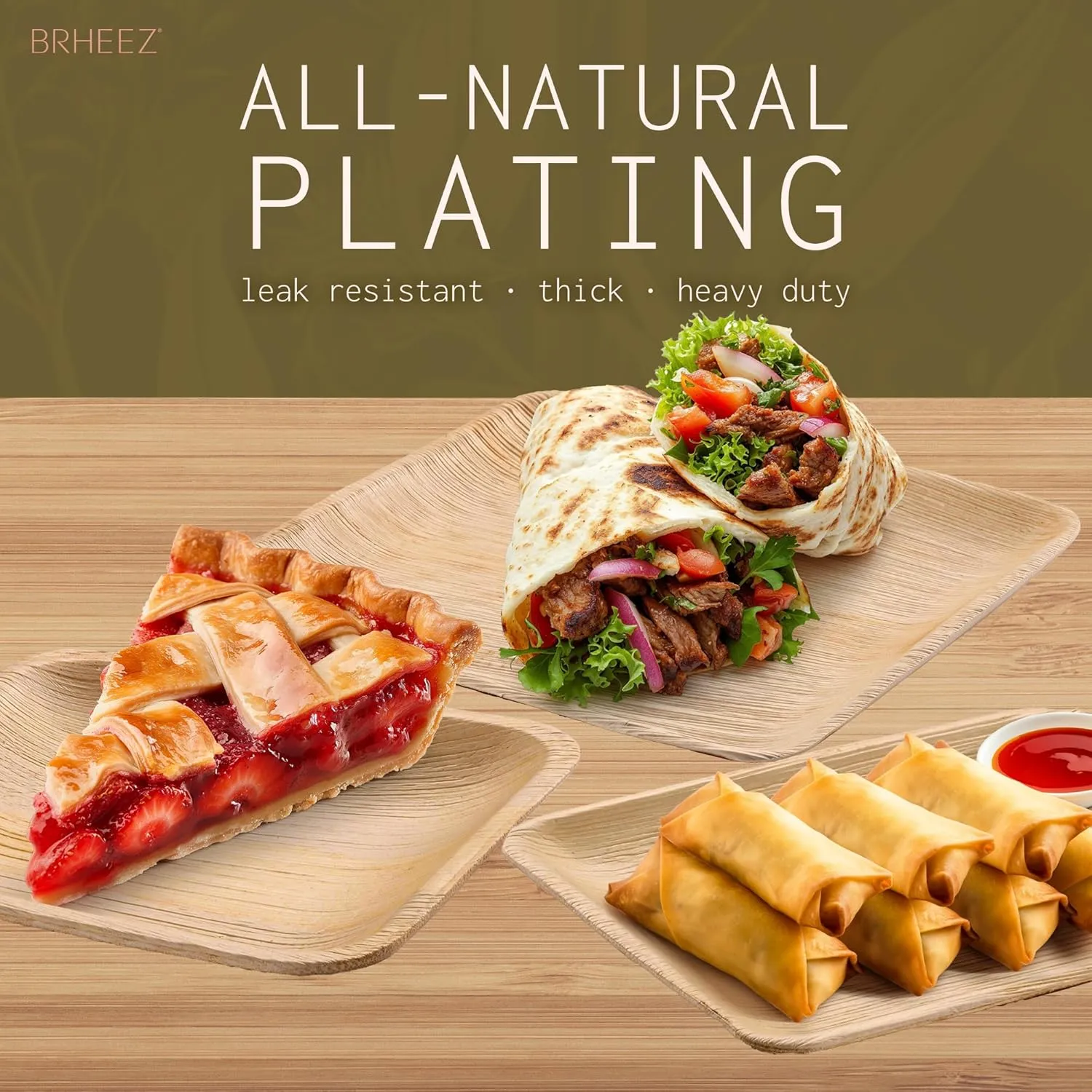 brheez Palm Leaf Plates 25 Pack 8 Inch Bamboo Look Disposable Sturdy and Perfect for Parties and Weddings More Heavy Duty Than Paper and Plastic