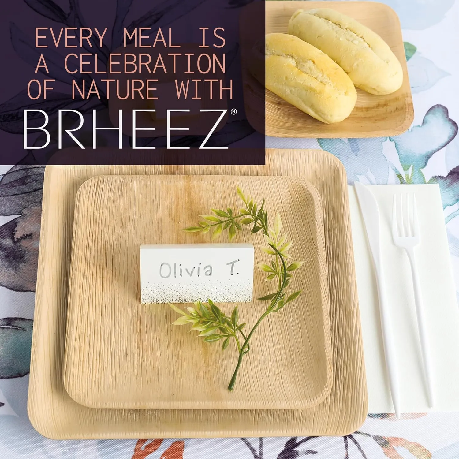 brheez Palm Leaf Plates 25 Pack 8 Inch Bamboo Look Disposable Sturdy and Perfect for Parties and Weddings More Heavy Duty Than Paper and Plastic