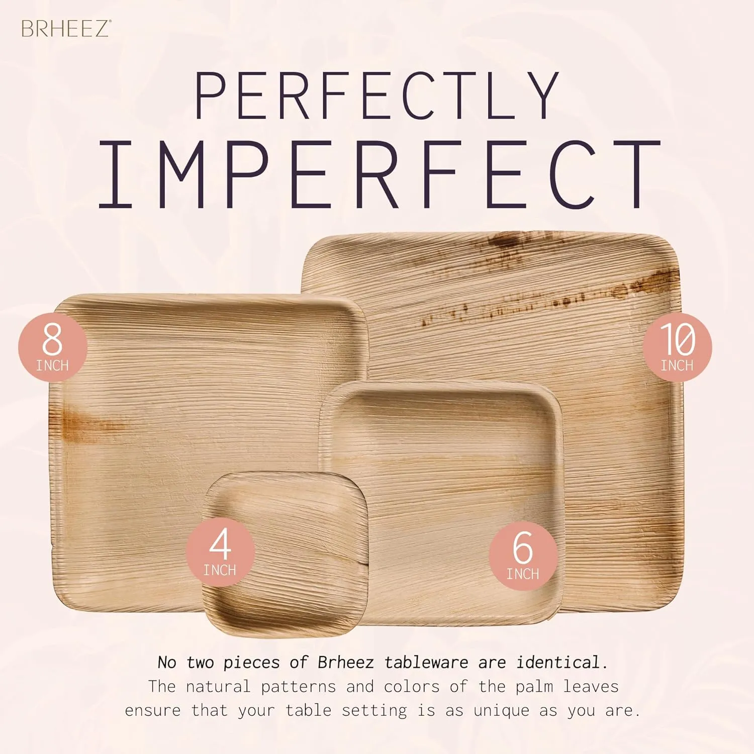 brheez Palm Leaf Plates 25 Pack 8 Inch Bamboo Look Disposable Sturdy and Perfect for Parties and Weddings More Heavy Duty Than Paper and Plastic