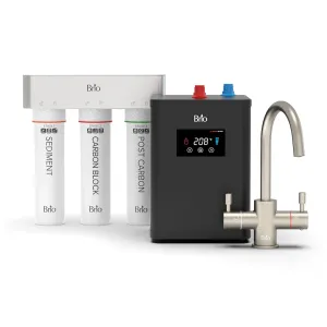 Brio 3-Stage Digital Instant Hot Water Undersink Dispenser System with Dual Flow Faucet in Brushed Nickel, Dispenses Hot & Room, NSF/ANSI 42, 53, 61 & 372, Filters Included