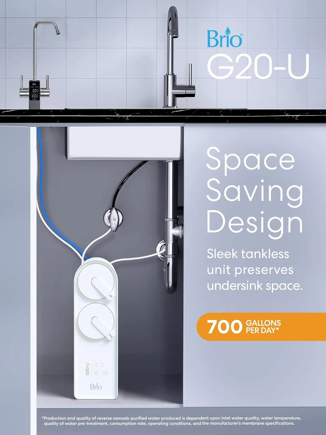 Brio Reverse Osmosis Water Filtration System, 700 GPD, 2:1 Pure to Drain, Tank-Less, Under Sink Faucet Mount