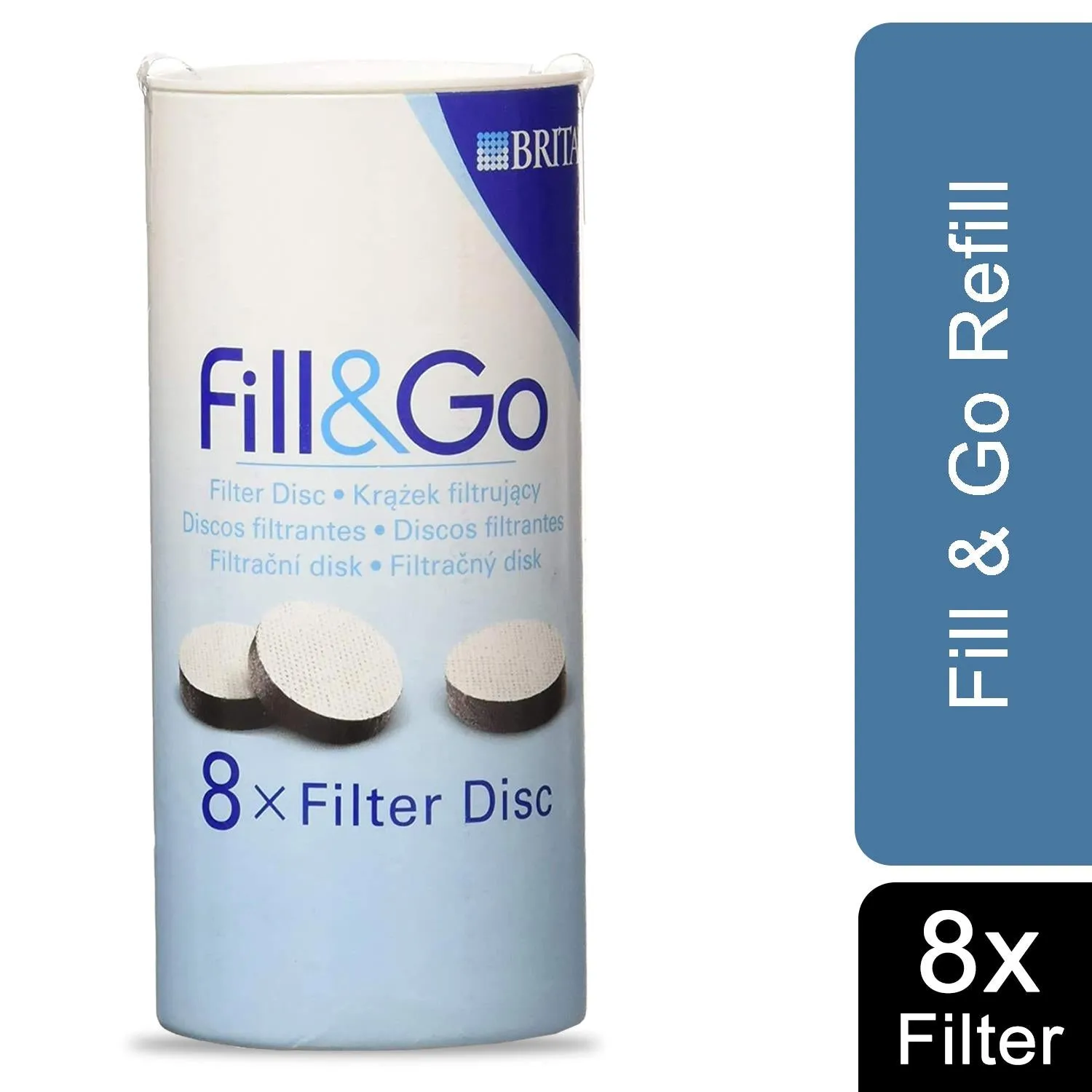 BRITA FillandGo Replacement Water Filter Discs For Water Filtration - Pack of 8