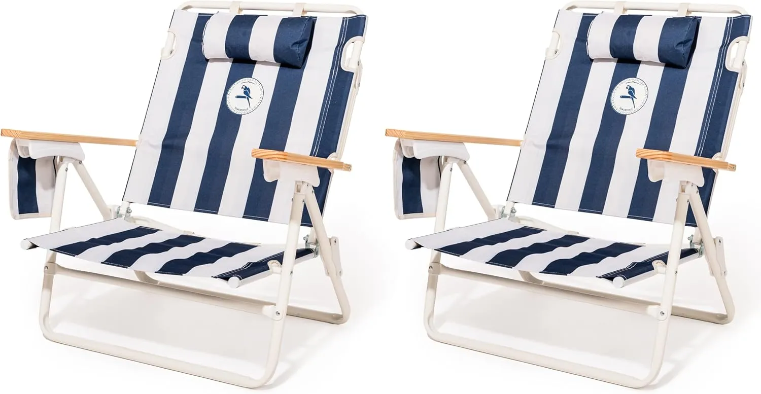 Business & Pleasure Co. Margaritaville Manana Backpack Beach Chair Lay Flat Reclining, Lightweight & Portable, Insulated Cooler Pocket, Continental Drifter Stripe, Pack of 2