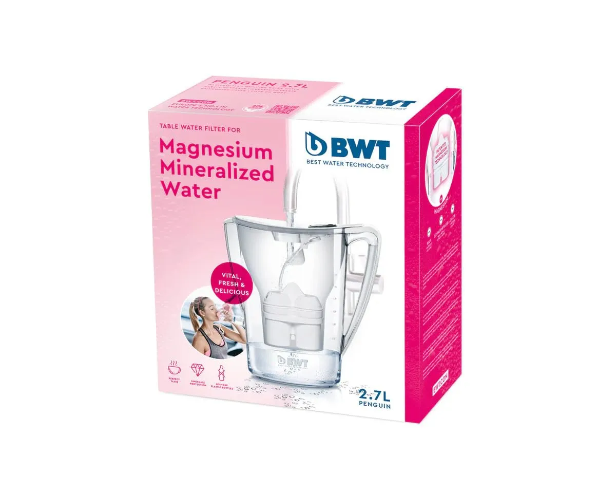 BWT Penguin 2.7L MG2  Longlife Water Filter Pitcher Jug, Pretty Pink - Technology bringing the 2.7L Tea & Coffee Water Pitcher Jug & Filter, prevents limescale, removes lead & chlorine, adds Magnesium