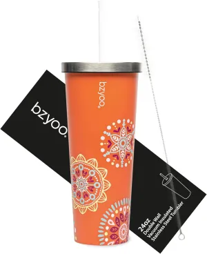 bzyoo SUP Double Wall Vacuum Insulated 24oz Tumbler with Straw and Lid Stainless Steel Water Bottle Travel Mug Cup, Mother's Day Gift Perfect For Ice Coffee or Tea Color: Orange Madallion