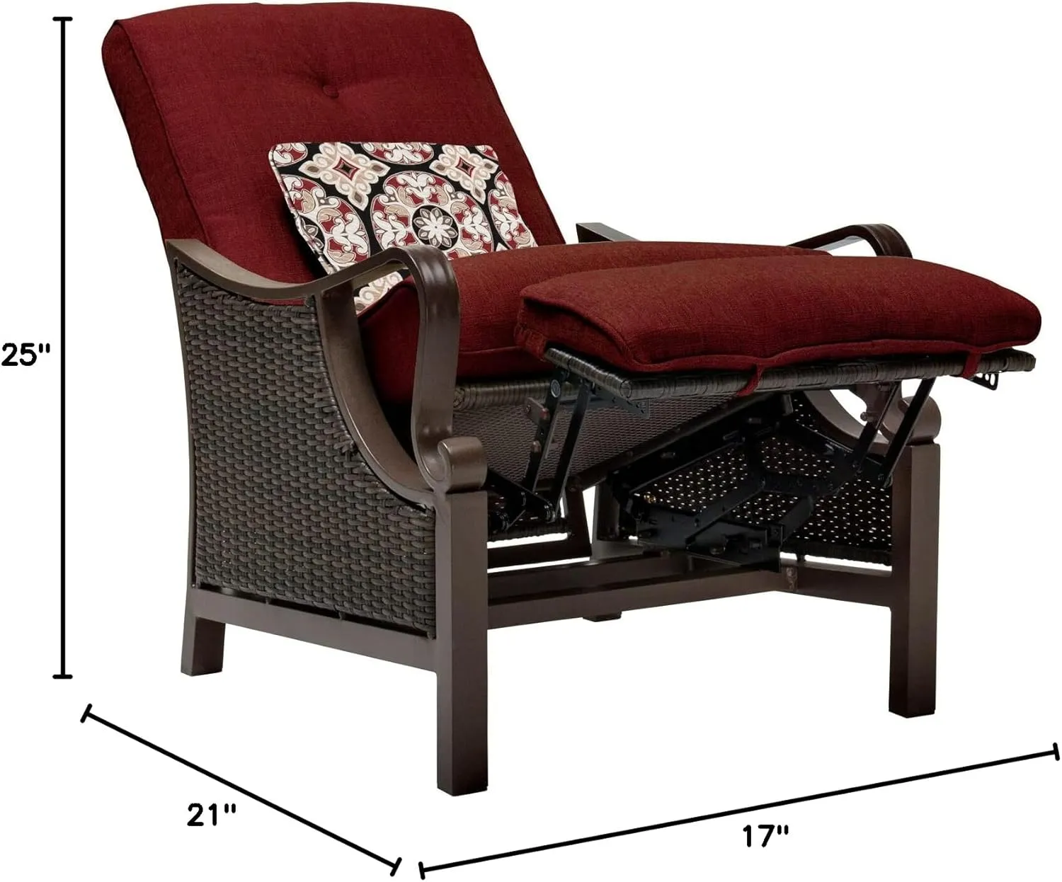 Cambridge Saratoga Hand-Woven Wicker Reclining Chair | Outdoor Luxury Seating | UV Protected Cushions | Weather and Rust Resistant Steel Frame | Crimson Red | SARATOREC-RED
