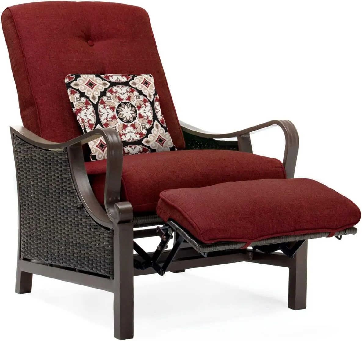 Cambridge Saratoga Hand-Woven Wicker Reclining Chair | Outdoor Luxury Seating | UV Protected Cushions | Weather and Rust Resistant Steel Frame | Crimson Red | SARATOREC-RED