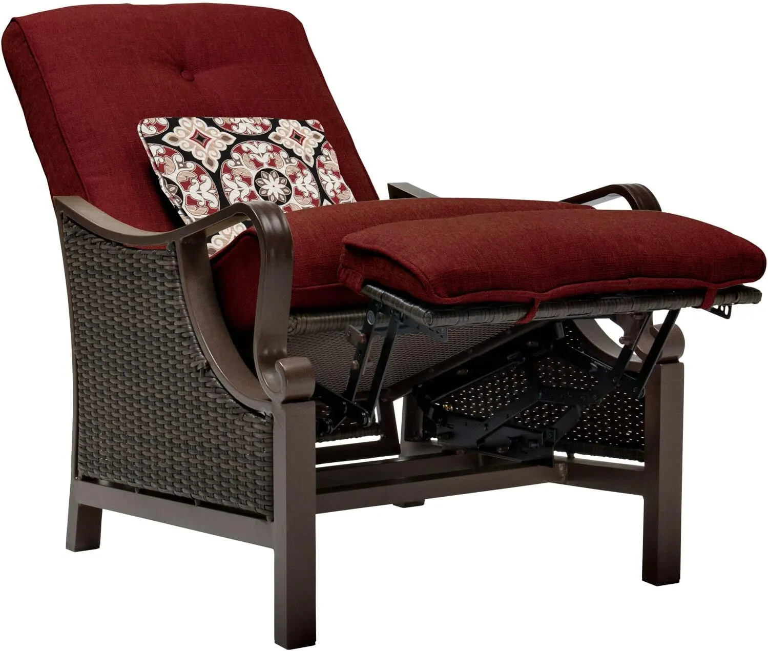 Cambridge Saratoga Hand-Woven Wicker Reclining Chair | Outdoor Luxury Seating | UV Protected Cushions | Weather and Rust Resistant Steel Frame | Crimson Red | SARATOREC-RED
