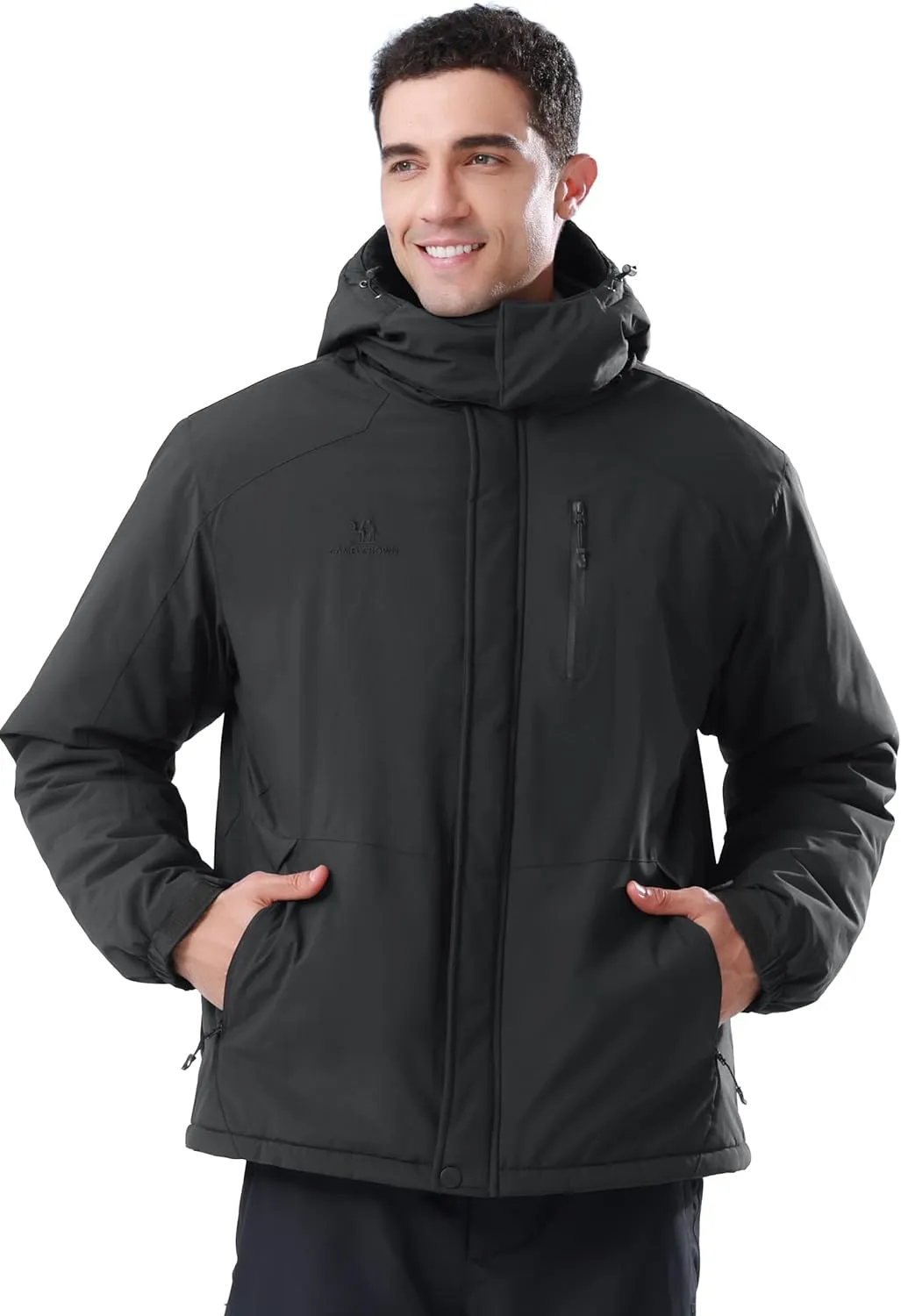 CAMELSPORTS Mens Winter Jacket Waterproof Warm Snow Ski Jackets Faux Fur Fleece Rain Coats with Removable Hood
