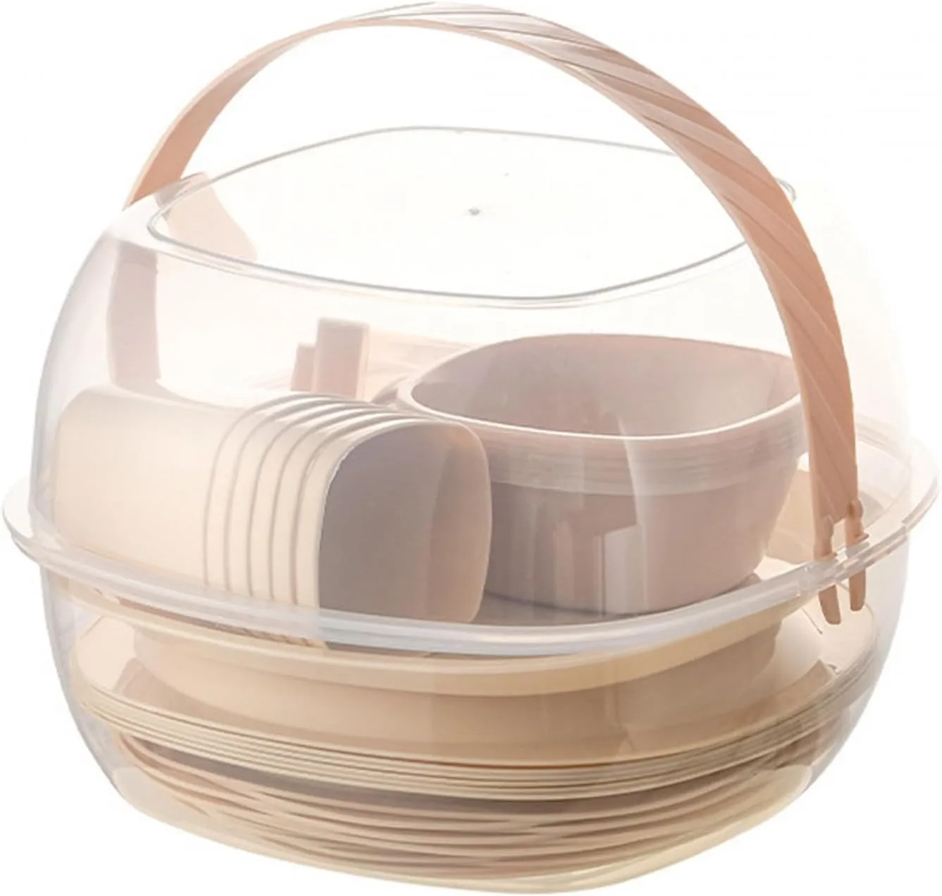 Camping Cookware Mess Kit Foods Container Bowls Plates for BBQ Fishing Beach, 25.3cmx25.3cmx23cm, Beige