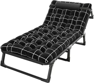 Camping Cot, Adjustable 4-Position Adults Reclining Folding Chaise with Pillow, Outdoor Lounge Chair Sleeping Cot Bed, Perfect for Office, Pool, Beach, Patio