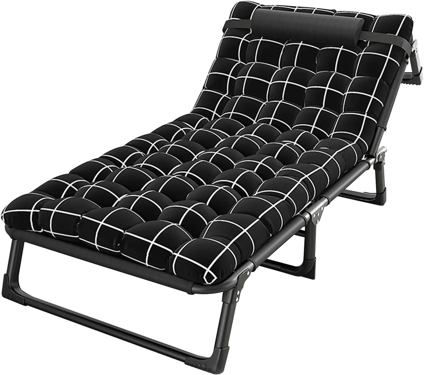 Camping Cot, Adjustable 4-Position Adults Reclining Folding Chaise with Pillow, Outdoor Lounge Chair Sleeping Cot Bed, Perfect for Office, Pool, Beach, Patio