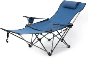 Camping furniture, Reclining Camping Chair with Removable Footrest Lounge Chair with Headrest, Cotton Cushion, Portable Adjustable Folding Chairs for Adults