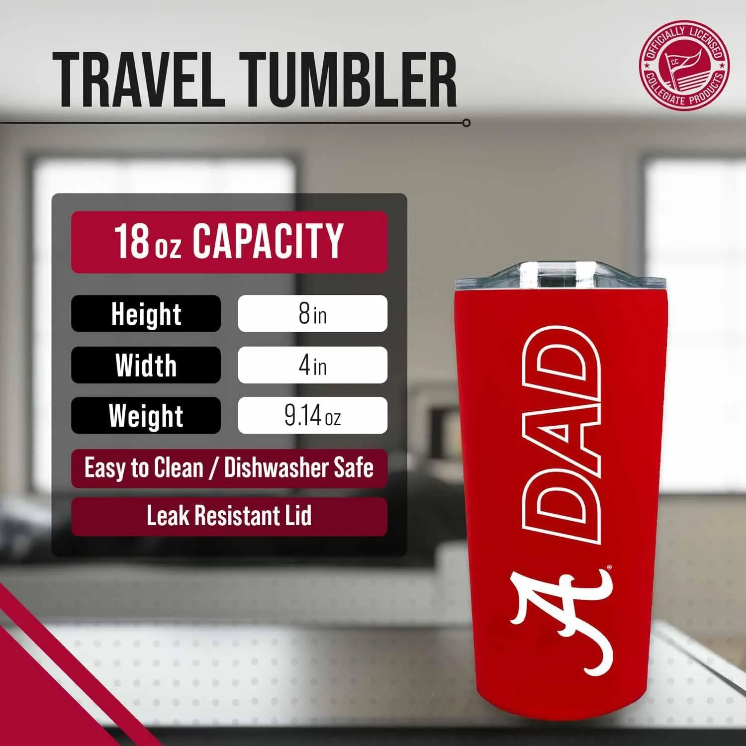 Campus Colors NCAA Stainless Steel Travel Tumbler for Dad - 18 oz - Double Walled Insulated Drinkware (Utah Utes - Red)