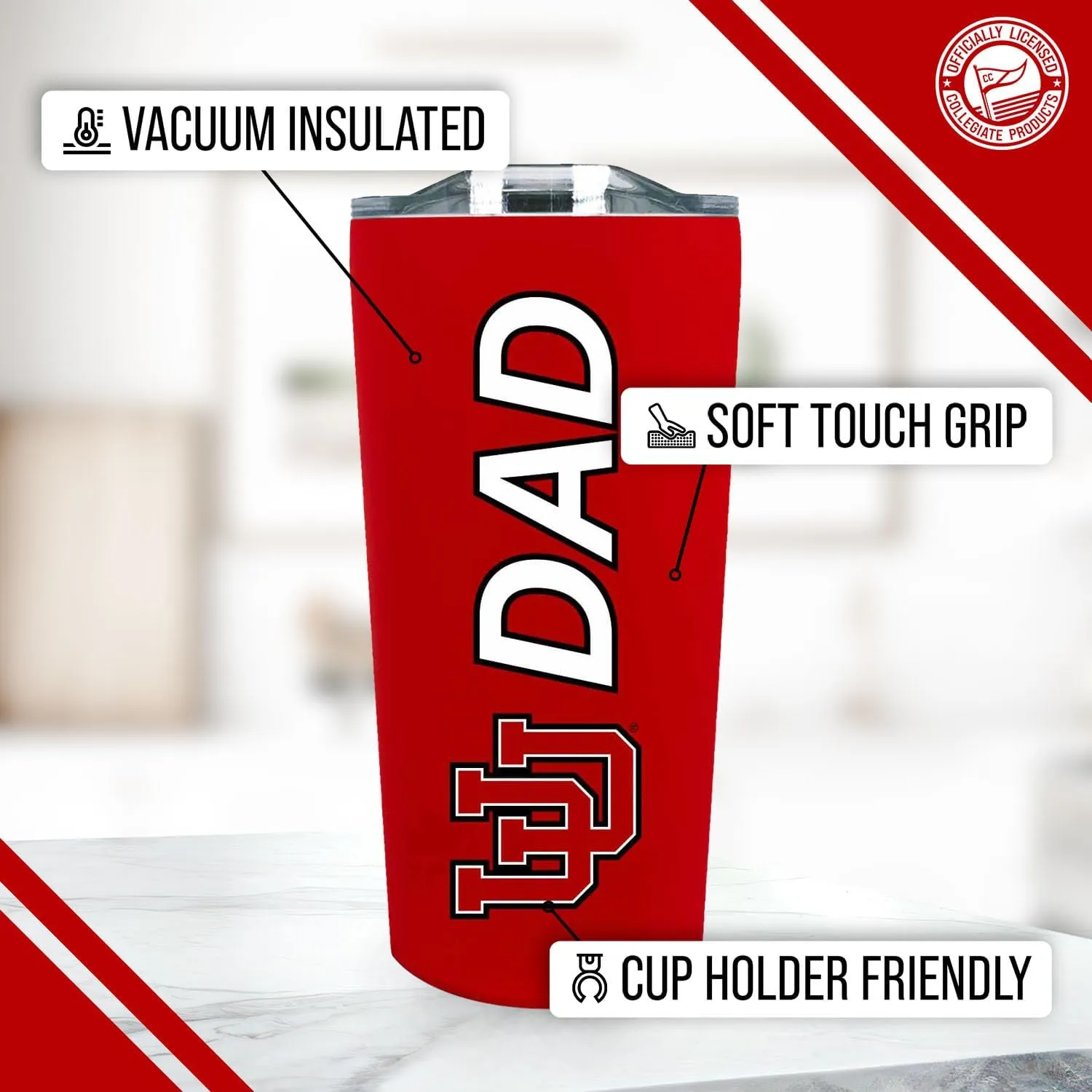 Campus Colors NCAA Stainless Steel Travel Tumbler for Dad - 18 oz - Double Walled Insulated Drinkware (Utah Utes - Red)