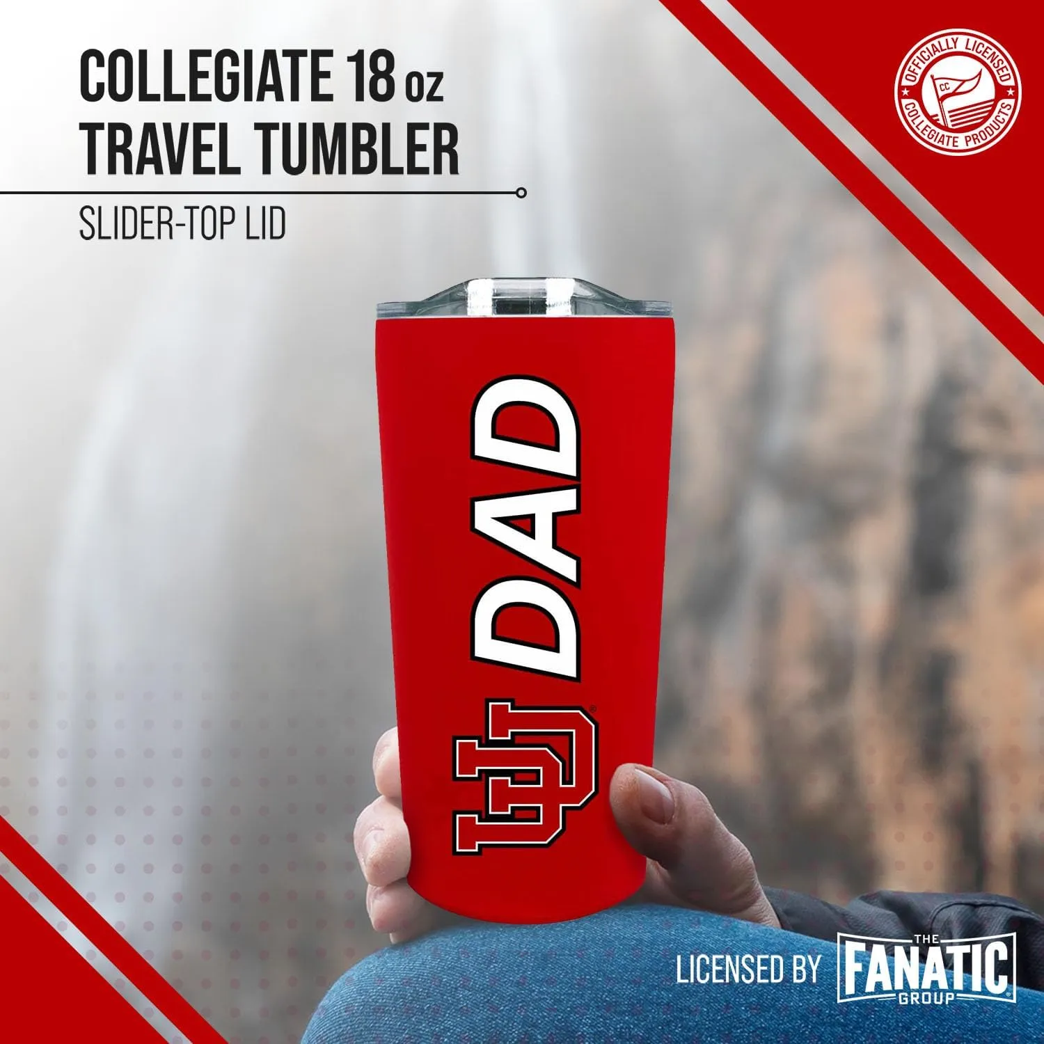 Campus Colors NCAA Stainless Steel Travel Tumbler for Dad - 18 oz - Double Walled Insulated Drinkware (Utah Utes - Red)