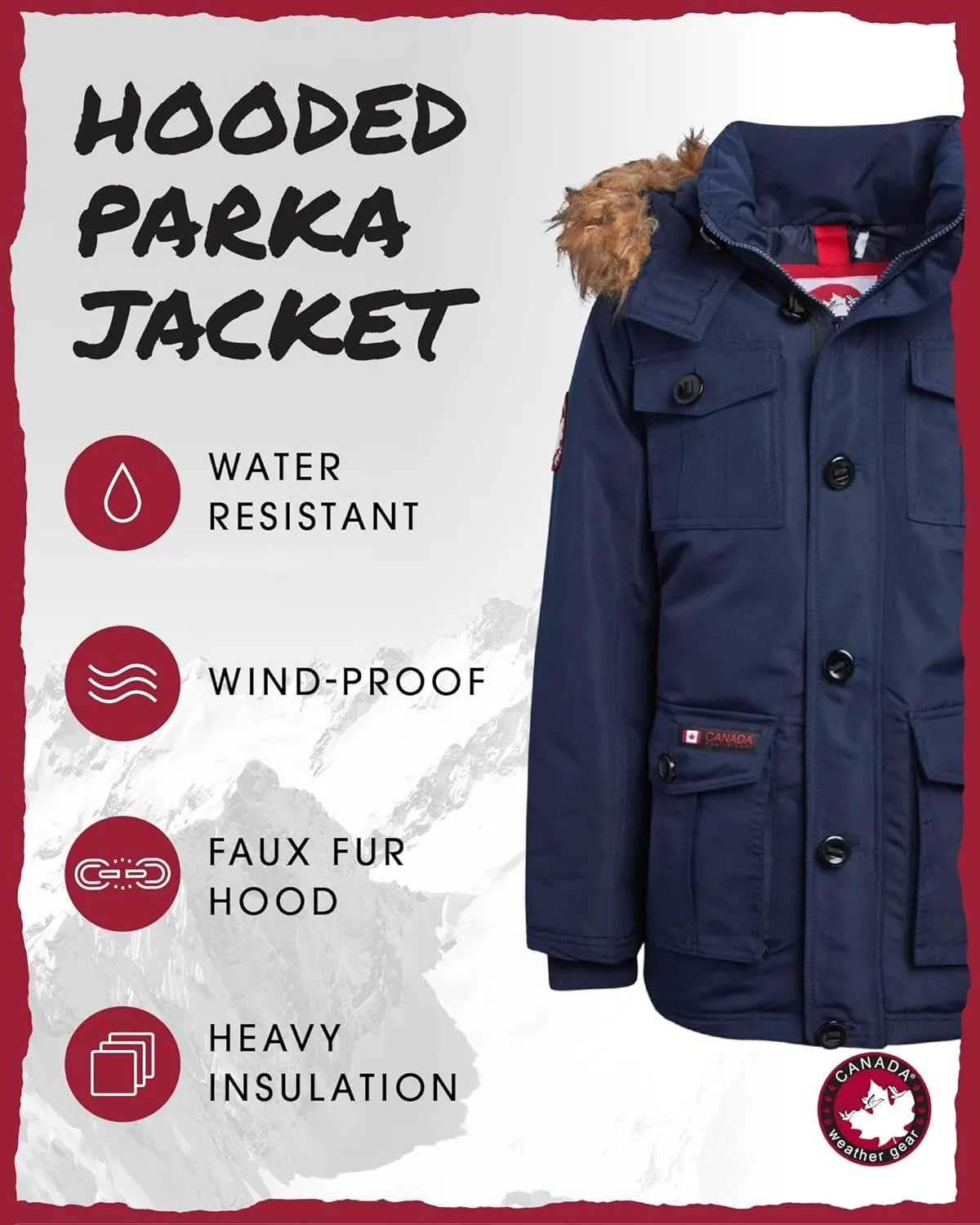 CANADA WEATHER GEAR Boys' Winter Jacket - Heavyweight Water and Wind Resistant Hooded Parka Ski Jacket for Boys (Sizes: 5-20)
