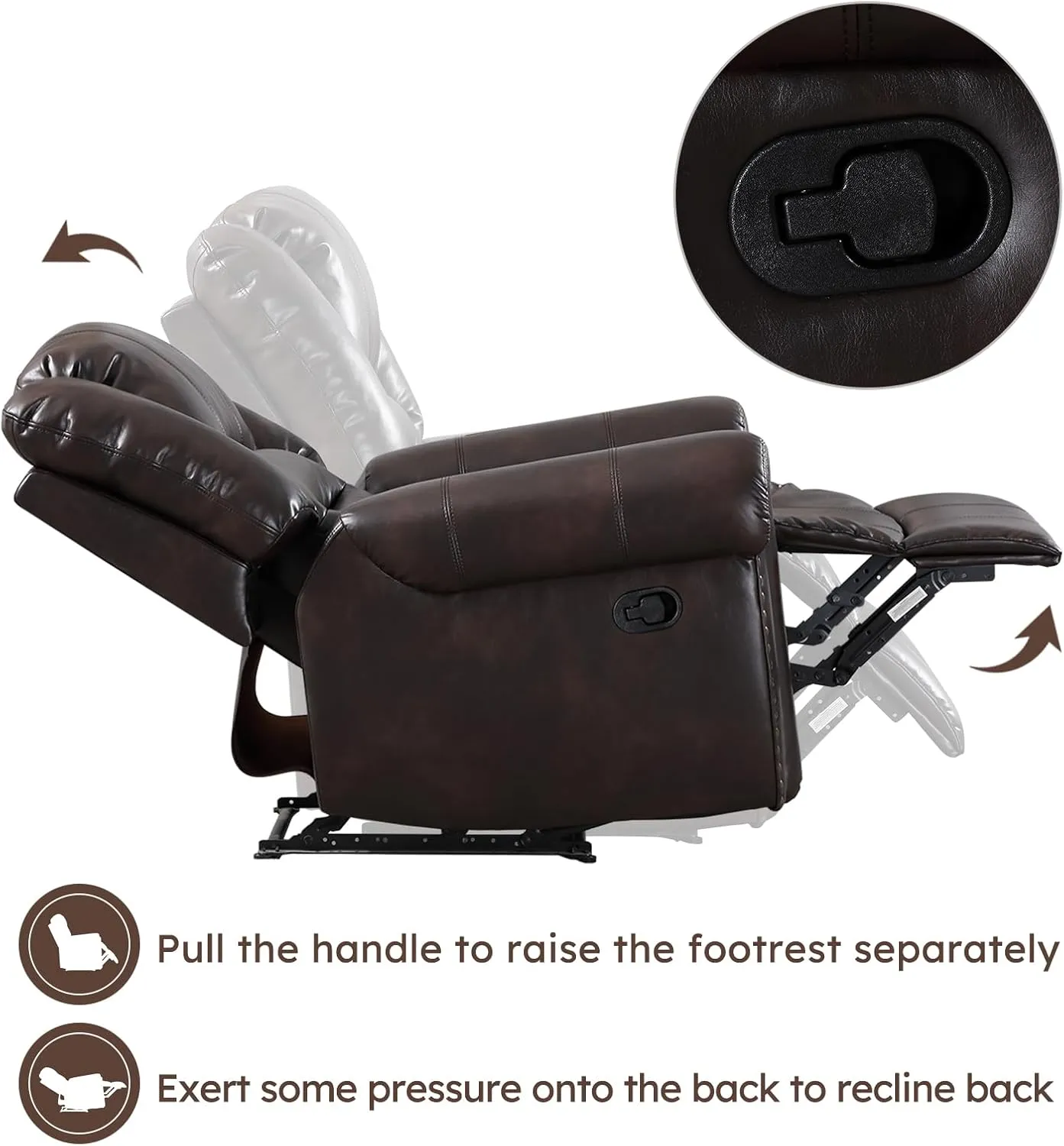 CANMOV Leather Recliner Chair, Classic and Traditional Manual Recliner Chair with Comfortable Arms and Back Single Sofa for Living Room, Dark Brown