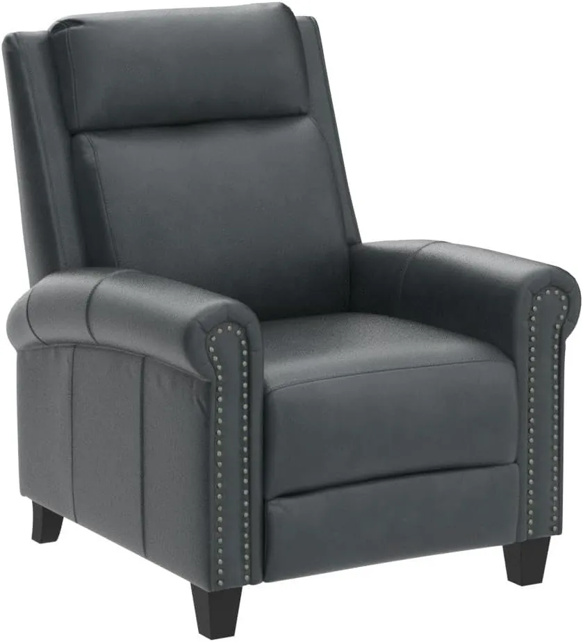 CANMOV Leather Recliner Chair, Classic and Traditional Push Back Recliner Chair with Comfortable Arms and Back for Living Room Bedroom Adjustable Single Sofa, Navy Blue
