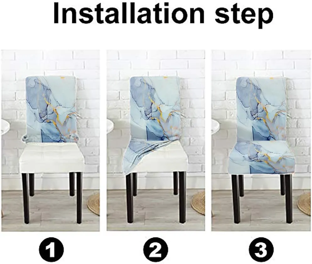 CAPSCEOLL Marble Blue Abstract Printing Dining Chair Covers Set of 6,Stretch Parsons Chair Slipcovers Universal Removable Washable Chair Seat Covers Protector for Dining Room,Kitchen,Hotel