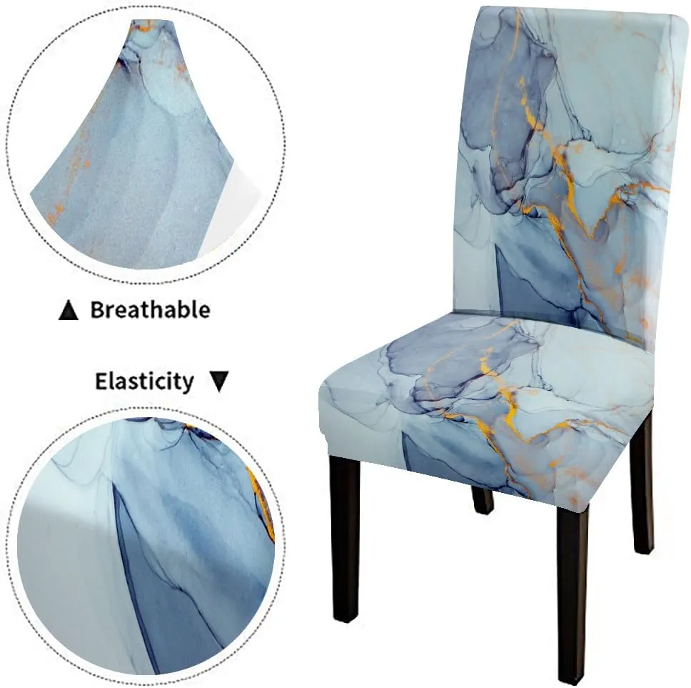 CAPSCEOLL Marble Blue Abstract Printing Dining Chair Covers Set of 6,Stretch Parsons Chair Slipcovers Universal Removable Washable Chair Seat Covers Protector for Dining Room,Kitchen,Hotel