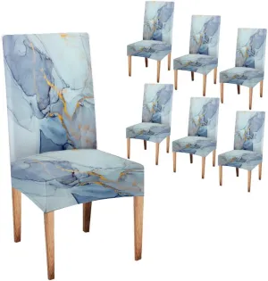 CAPSCEOLL Marble Blue Abstract Printing Dining Chair Covers Set of 6,Stretch Parsons Chair Slipcovers Universal Removable Washable Chair Seat Covers Protector for Dining Room,Kitchen,Hotel