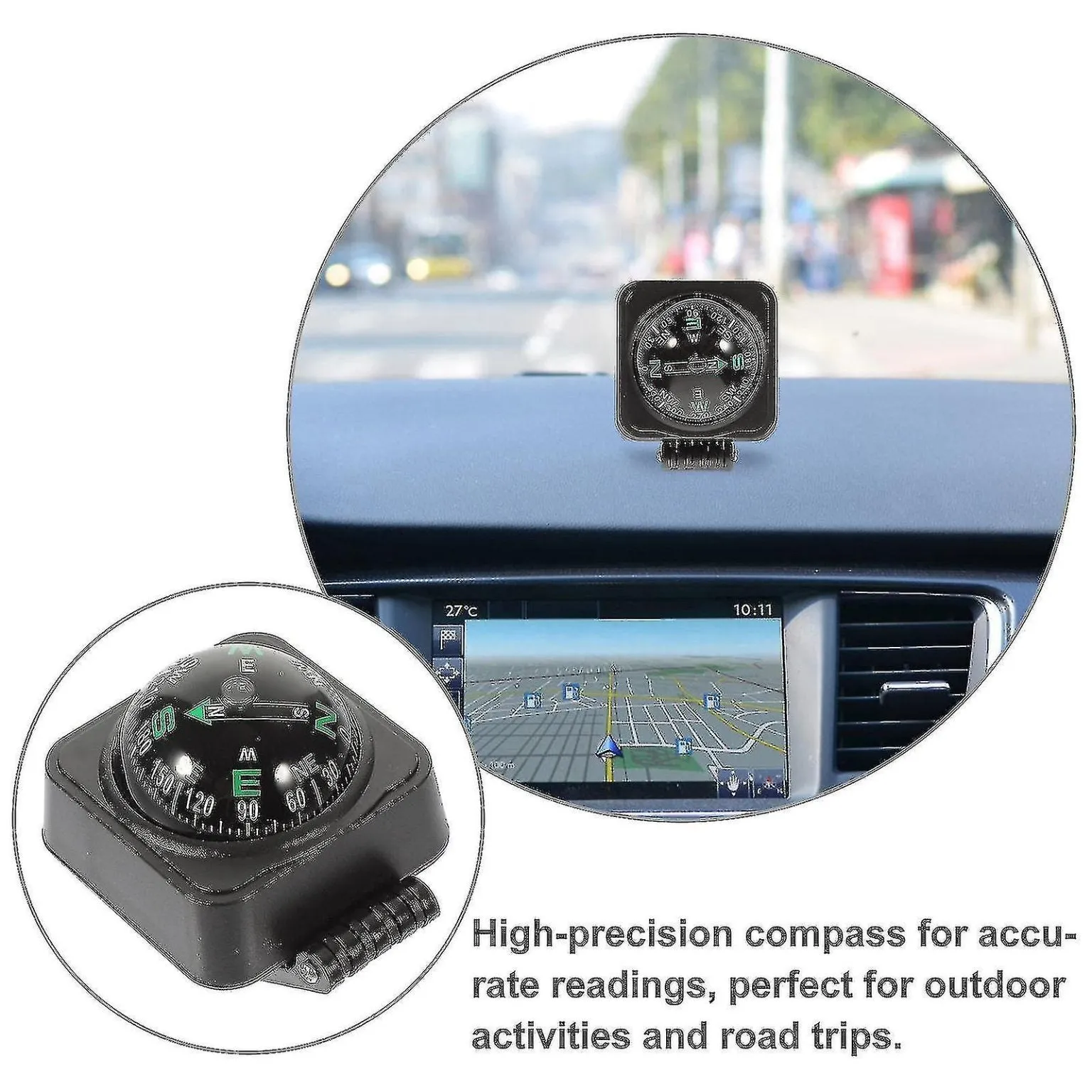 Car Compass Portable Outdoor Compass Ball Car Dashboard Ornament Automotive Com
