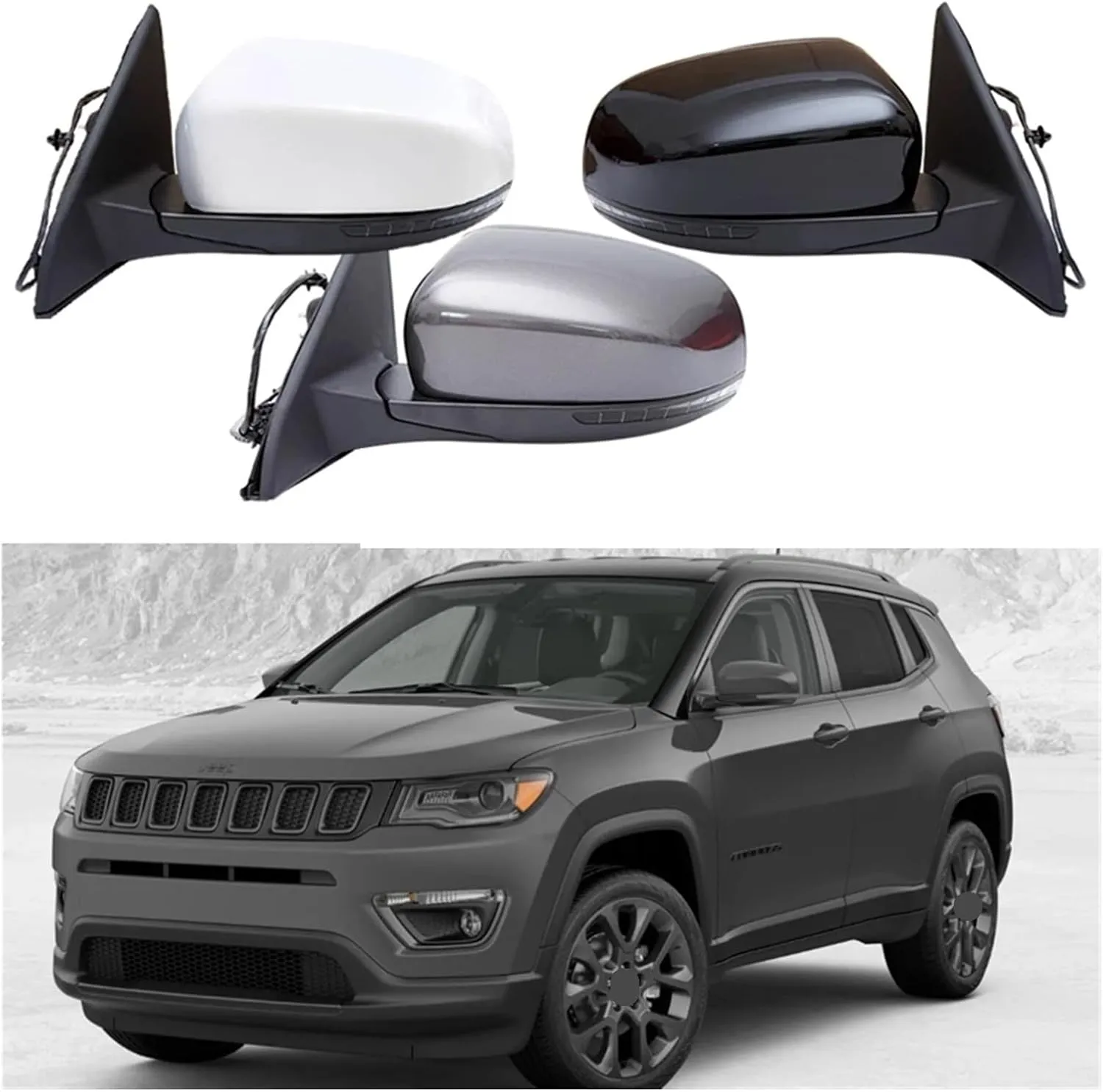 Car Outside Side Rearview Mirror Assembly Compatible For Jeep Compass 2017 2018 2019 2020 2021 Auto Electric Folding Heating Turn Signal(White,Only Right 5 Wire)