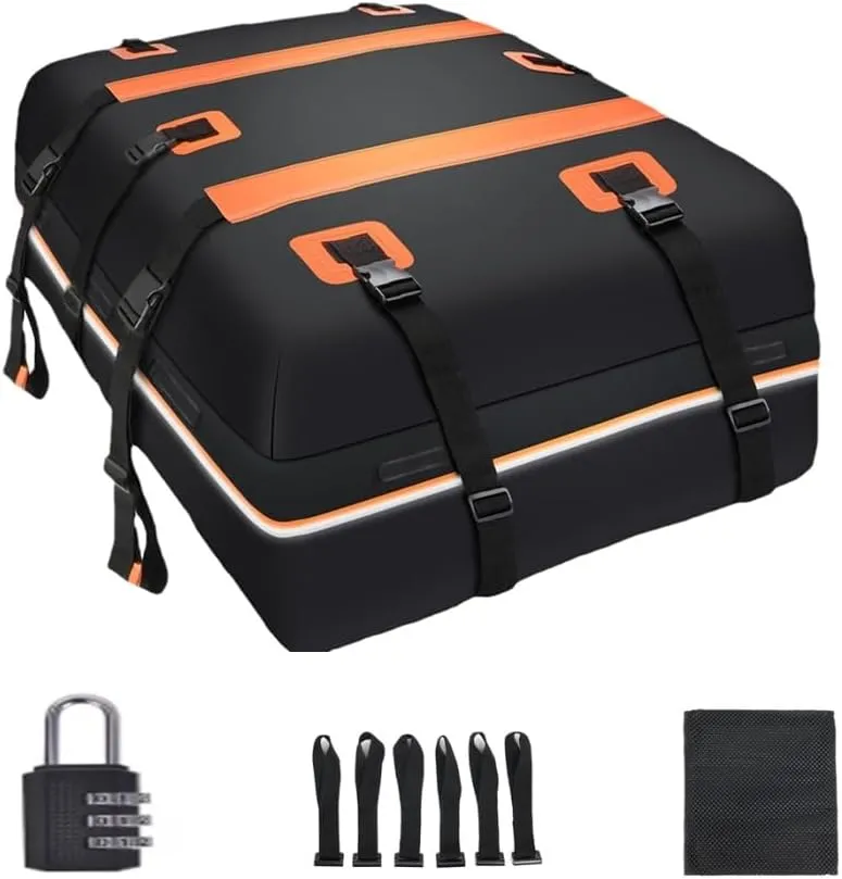 Car Roof Bag for Jeep Compass II 2017-2023,Resist Outdoor Dust Car Roof Cargo Bag Folding Soft Roof Bag with Storage Bag,A Orange
