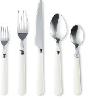 CAROTE 40Pcs Silverware Set, Stainless Steel Flatware Set with White Handle, Dining Tableware Cutlery Set for 8, Utensil Sets for Home Restaurant, Mirror Polished Spoon and Fork Set, Dishwasher Safe