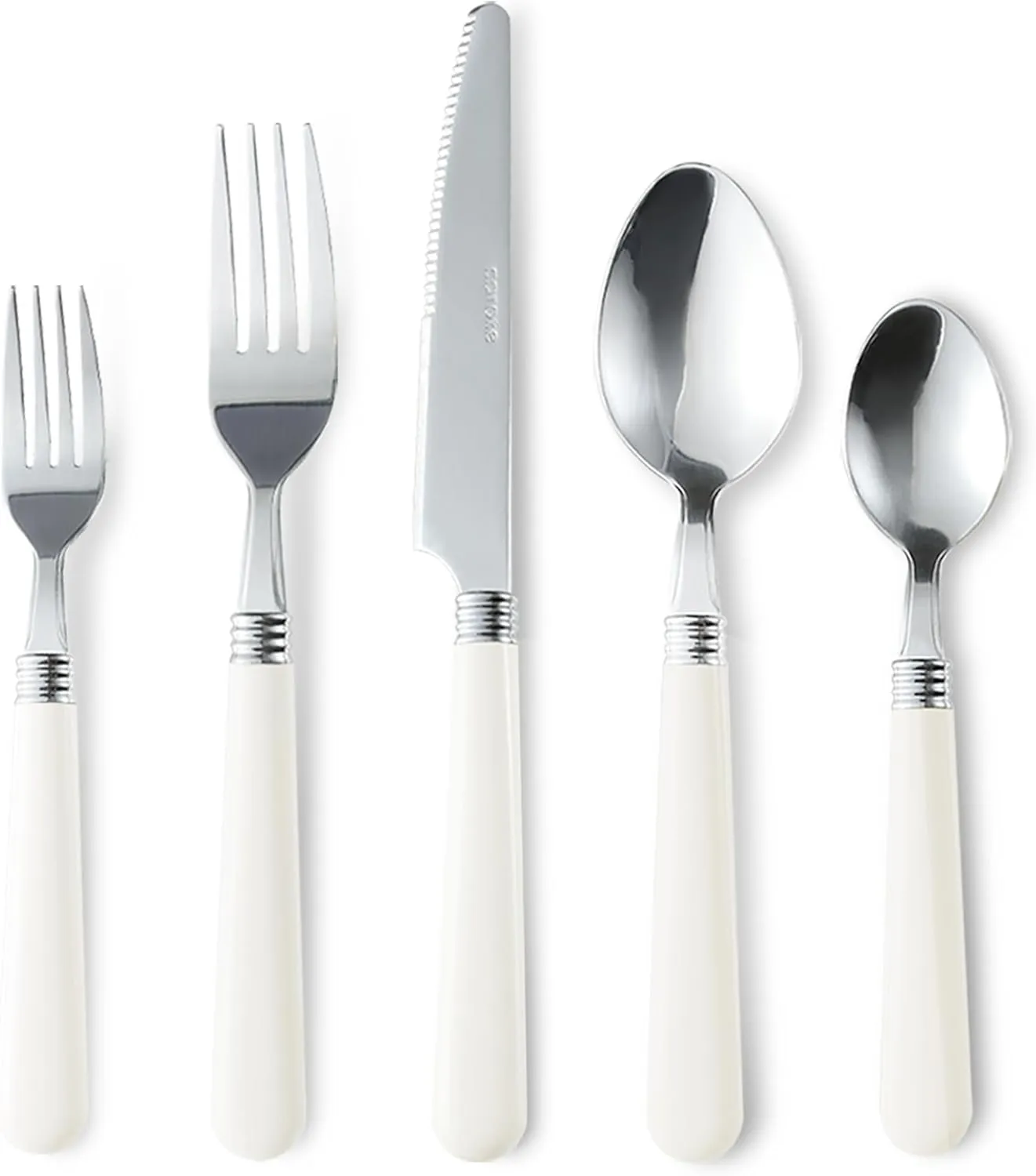 CAROTE 40Pcs Silverware Set, Stainless Steel Flatware Set with White Handle, Dining Tableware Cutlery Set for 8, Utensil Sets for Home Restaurant, Mirror Polished Spoon and Fork Set, Dishwasher Safe