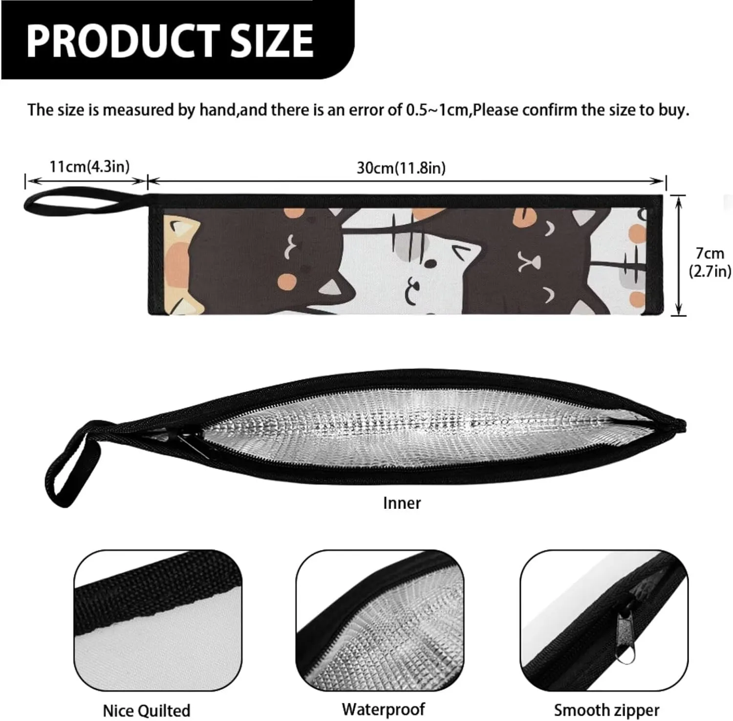 Cats Lunch Bag for Girls with Chopsticks Carrying Case 2 Pieces for School & Outdoor Lightweight Washable Kids Lunch Bag Insulated and Dinnerware Organizer for Fork and Spoon