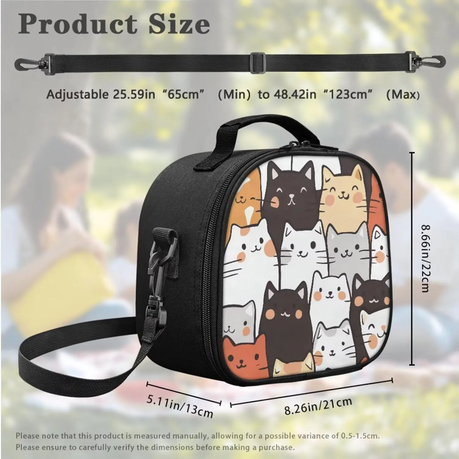 Cats Lunch Bag for Girls with Chopsticks Carrying Case 2 Pieces for School & Outdoor Lightweight Washable Kids Lunch Bag Insulated and Dinnerware Organizer for Fork and Spoon