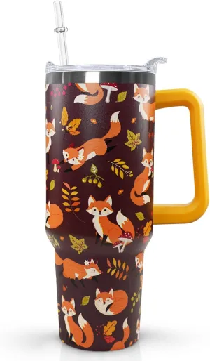 Ceovfoi 40 oz Fall Fox Tumbler With Lid and Straw, Travel Mug Cup Water Bottle, Gifts for Fox Lovers, Decor Accessories