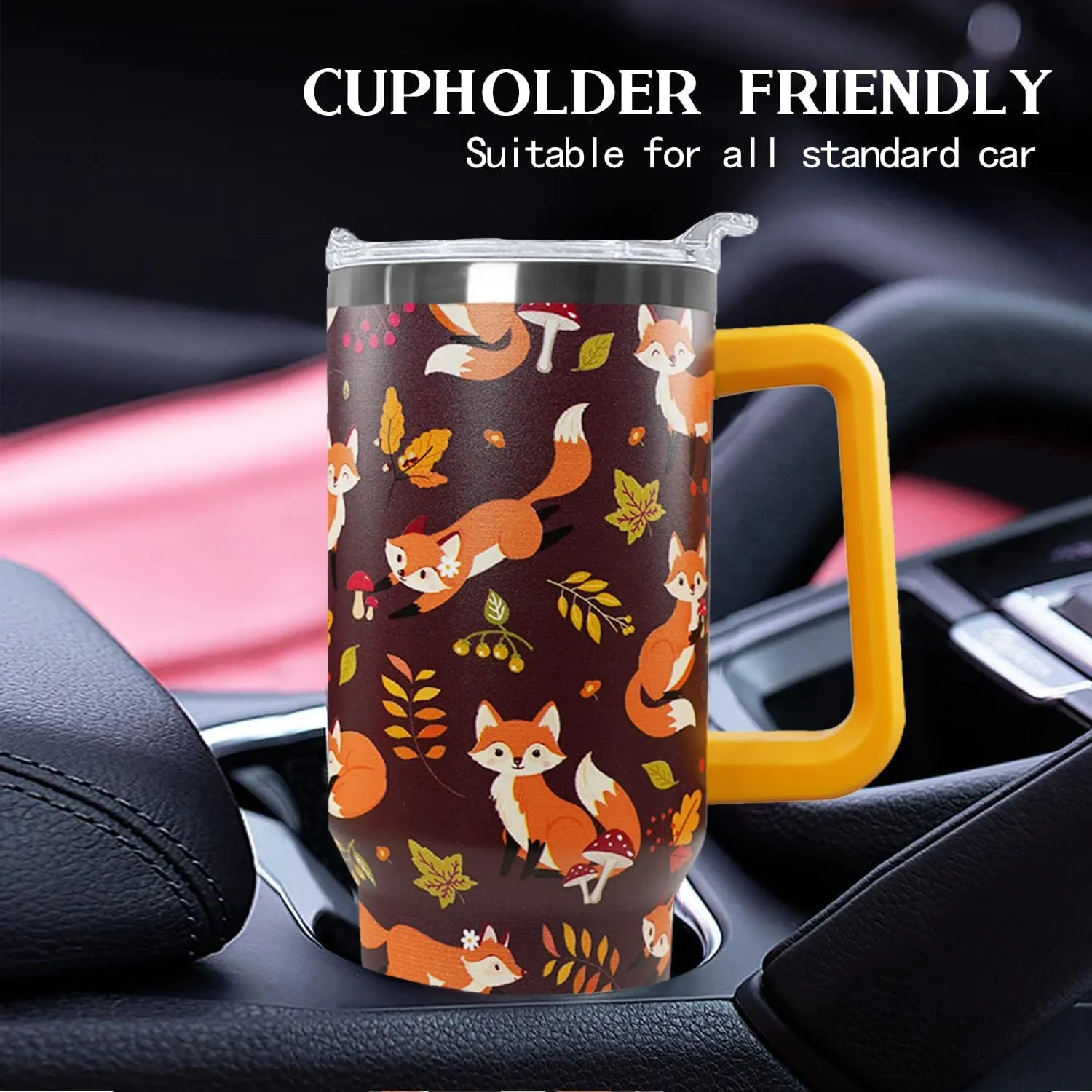 Ceovfoi 40 oz Fall Fox Tumbler With Lid and Straw, Travel Mug Cup Water Bottle, Gifts for Fox Lovers, Decor Accessories