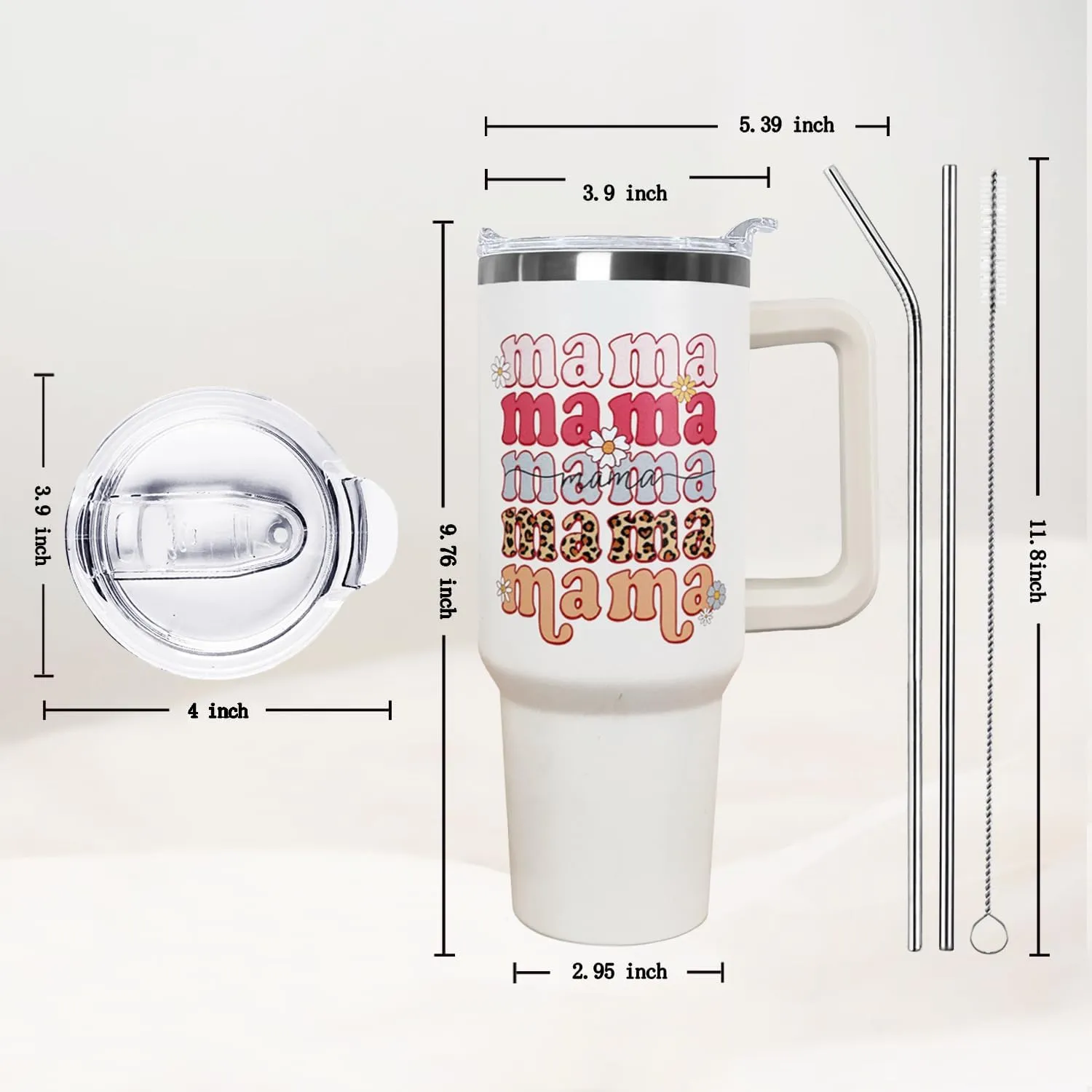 Ceovfoi 40 oz Mama Vacuum Insulated Water Bottle Travel Coffee Mug Cup Tumbler with Handle Lid and Straw, Mothers Day Gifts from Daughter, Birthday Gifts for Mom