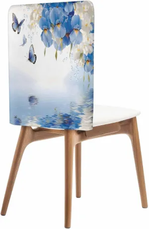 Chair Covers Set of 4 Butterfly Blue-White Flowers Flower Chair Back Covers Stretch Removable Washable Slipcovers Seat Protector for Dining Room Kitchen Party Decor