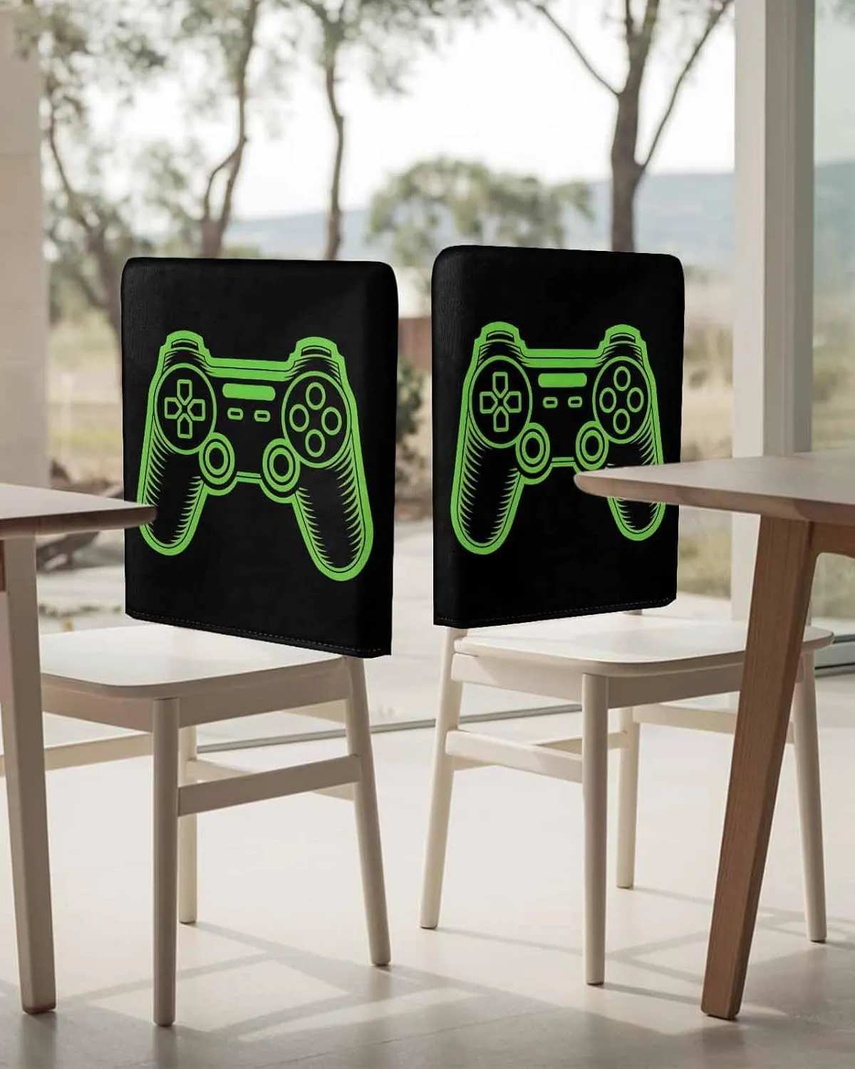 Chair Covers Set of 4 Game Art Decor Chair Back Covers Stretch Removable Washable Slipcovers Seat Protector for Dining Room Kitchen Party Decor