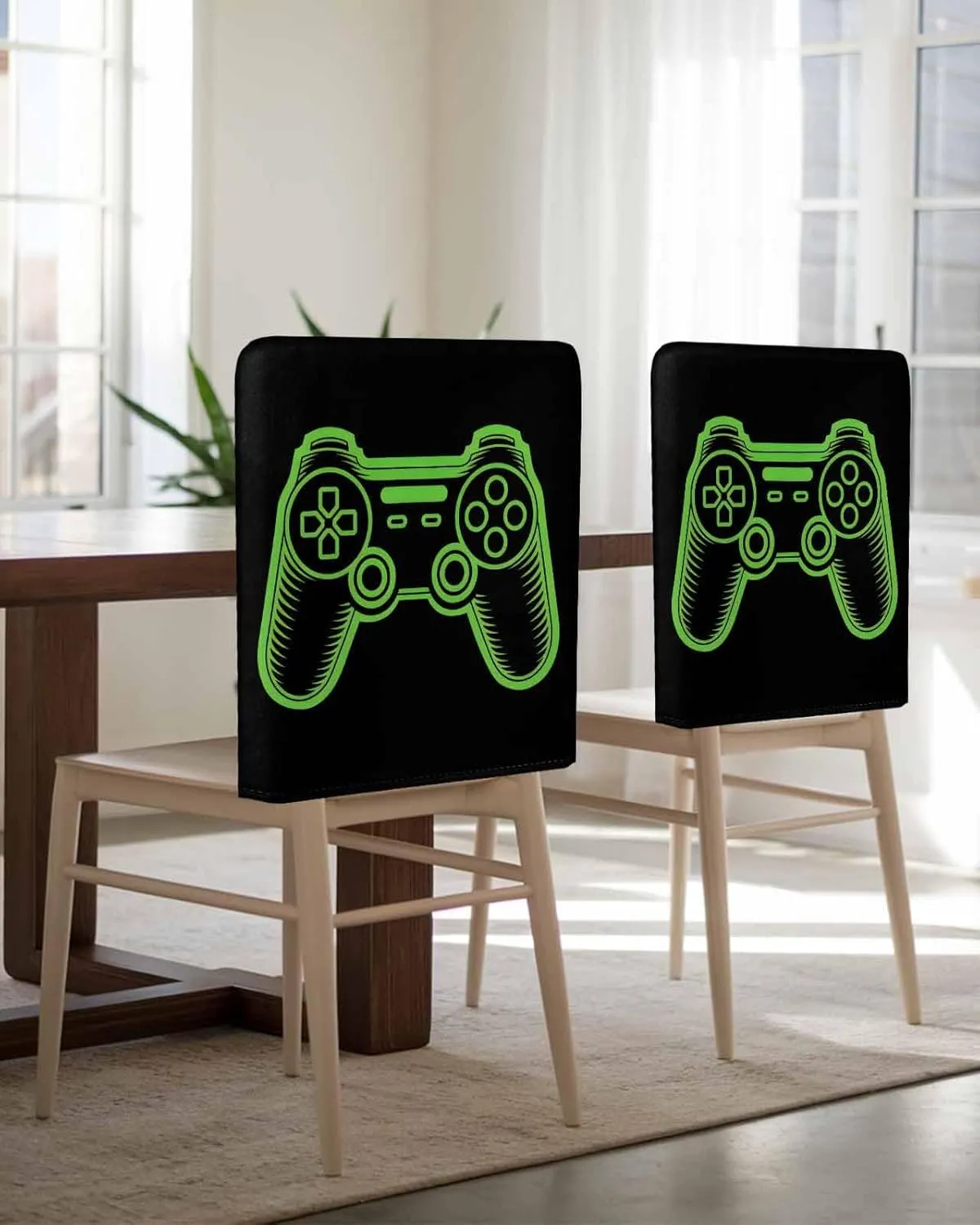 Chair Covers Set of 4 Game Art Decor Chair Back Covers Stretch Removable Washable Slipcovers Seat Protector for Dining Room Kitchen Party Decor