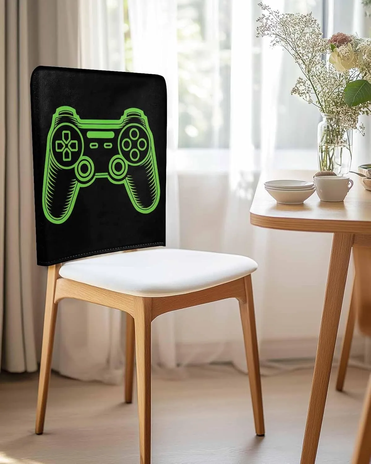 Chair Covers Set of 4 Game Art Decor Chair Back Covers Stretch Removable Washable Slipcovers Seat Protector for Dining Room Kitchen Party Decor