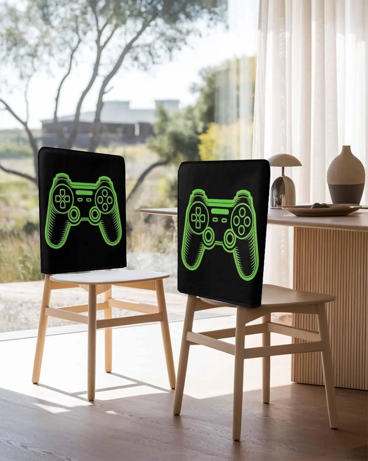 Chair Covers Set of 4 Game Art Decor Chair Back Covers Stretch Removable Washable Slipcovers Seat Protector for Dining Room Kitchen Party Decor