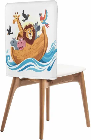 Chair Covers Set of 4 Legend Cartoon Noah's Ark Chair Back Covers Stretch Removable Washable Slipcovers Seat Protector for Dining Room Kitchen Party Decor