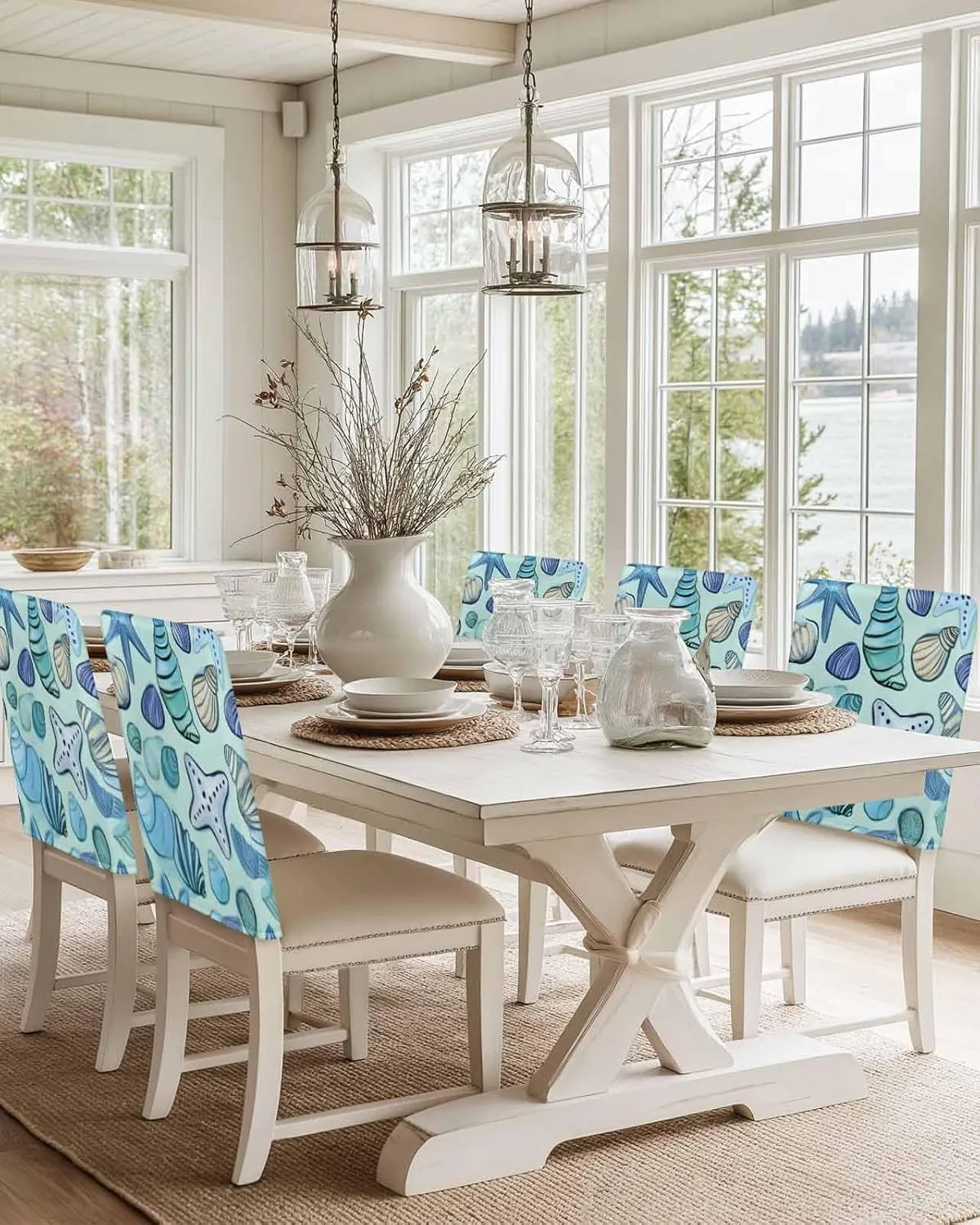 Chair Covers Set of 4 Ocean Minimalist Style Modern Art 1 Chair Back Covers Stretch Removable Washable Slipcovers Seat Protector for Dining Room Kitchen Party Decor